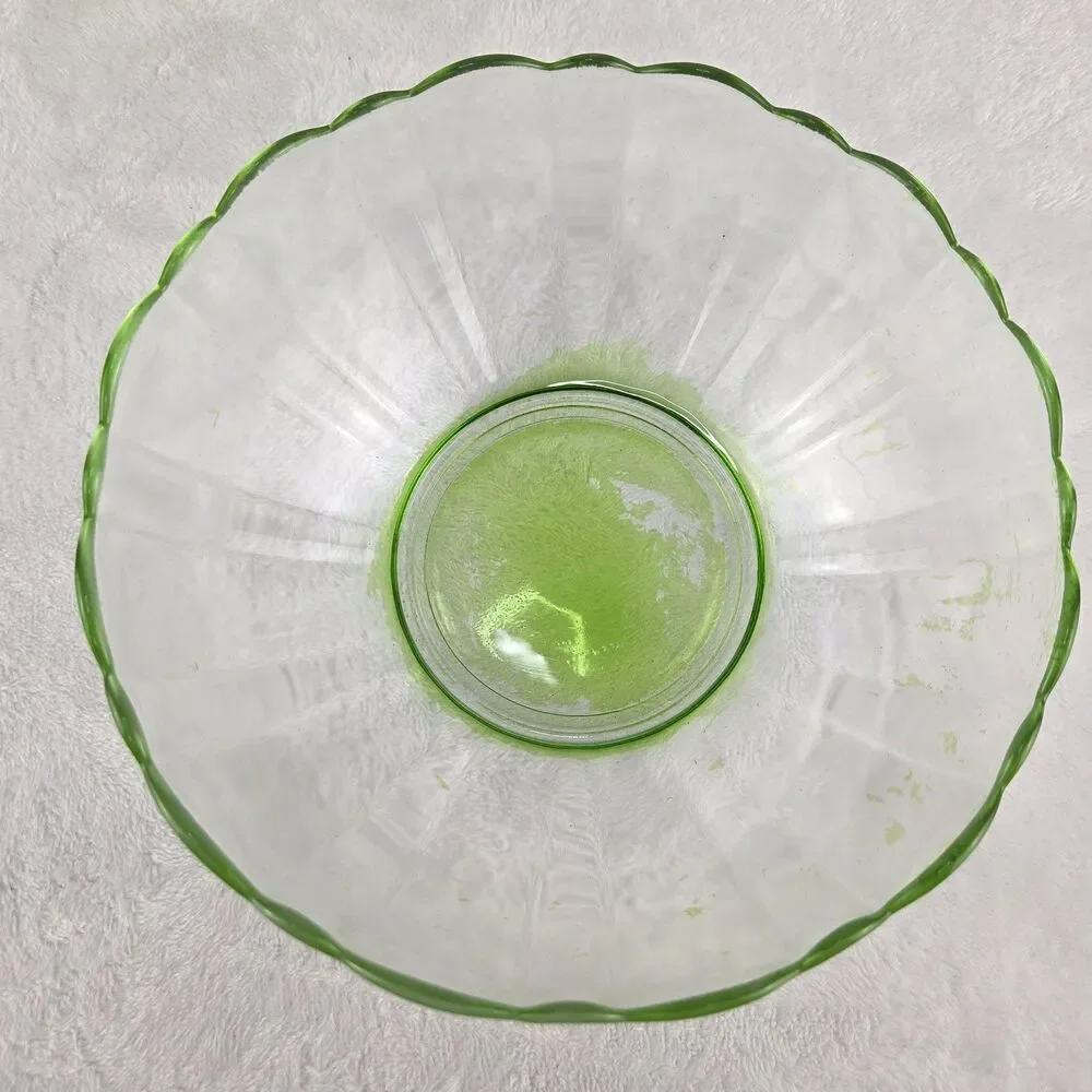 Vintage Anchor Hocking Green Glass Nesting Mixing Bowl Set 4 Ribbed Scalloped